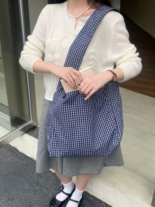 Ženska retro torbica za rame od pamuka i lana s kockastim uzorkom, lagana, velika zapremina, svakodnevna crossbody torba