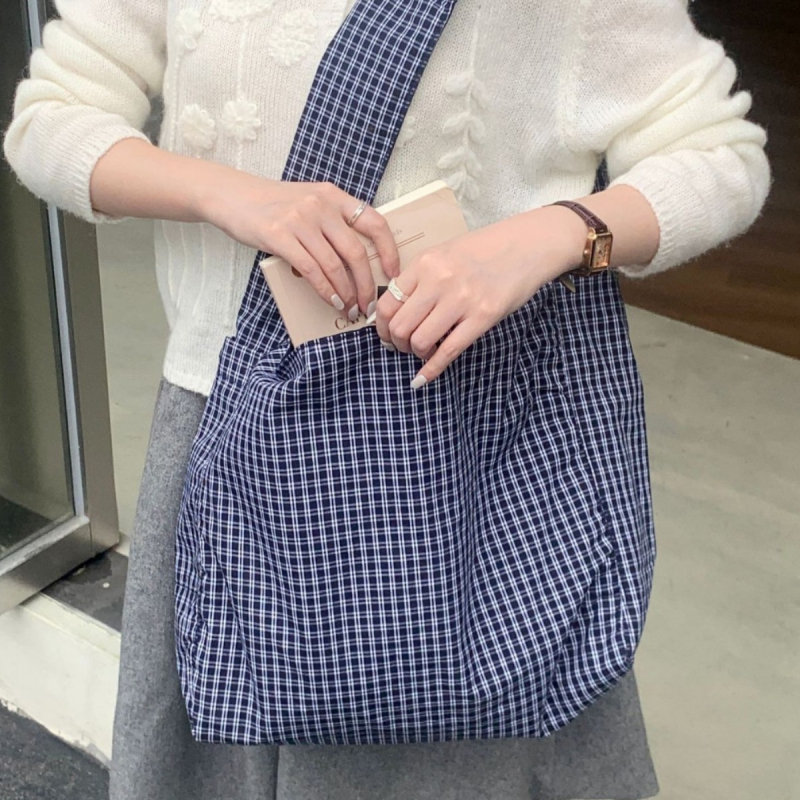 Ženska retro torbica za rame od pamuka i lana s kockastim uzorkom, lagana, velika zapremina, svakodnevna crossbody torba