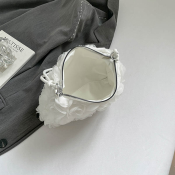Ženska torbica u obliku školjke s cvjetnim kopčom, crossbody, bijela večernja torba za vjenčanje