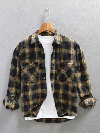 Muška karirana košulja u američkom retro stilu, duge rukave, casual vintage, jesen 2024