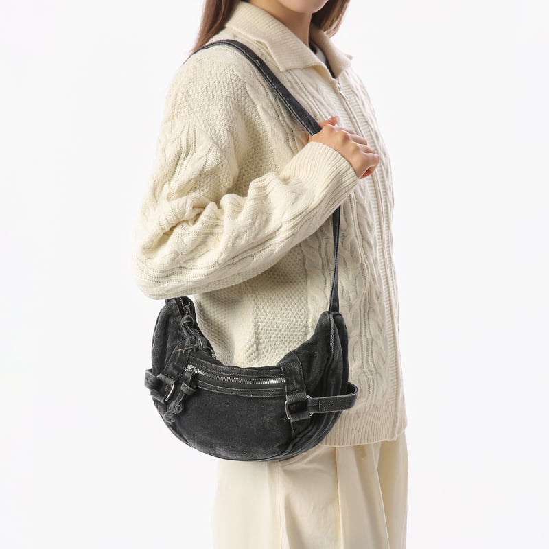 2026 Korejska retro polumjesečna denim torbica za crossbody, mala ženska torba za ramena