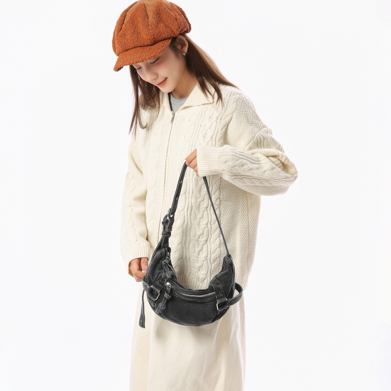 2026 Korejska retro polumjesečna denim torbica za crossbody, mala ženska torba za ramena