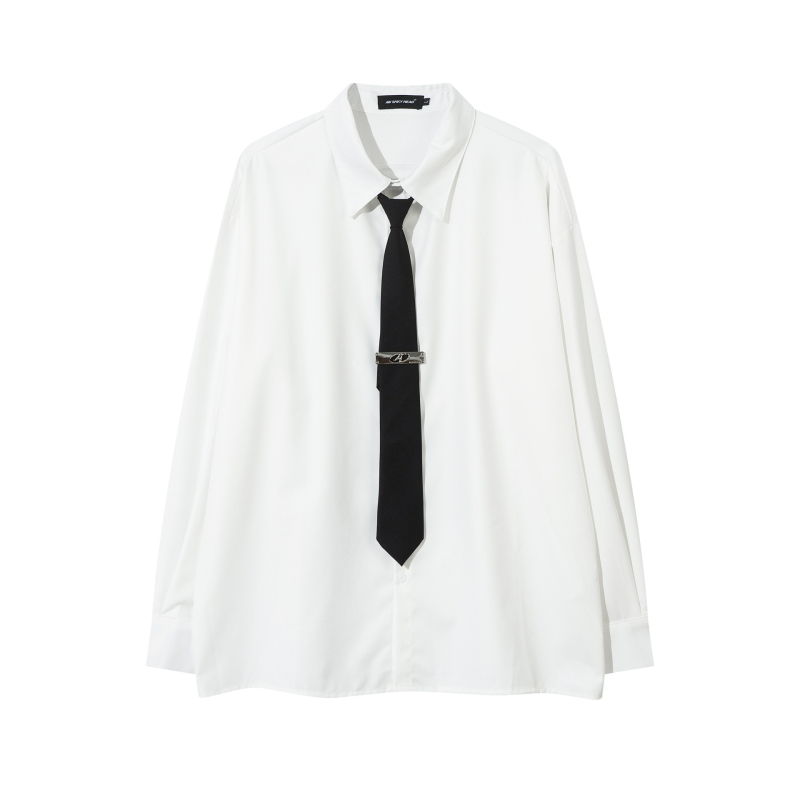 JAKOO πουκάμισο με λεπτομέρεια δέσιματος, unisex, μακριά μανίκια, casual, μονόχρωμο, στυλ Κορέας-Ιαπωνίας