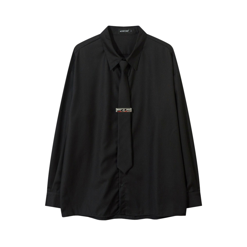 JAKOO πουκάμισο με λεπτομέρεια δέσιματος, unisex, μακριά μανίκια, casual, μονόχρωμο, στυλ Κορέας-Ιαπωνίας