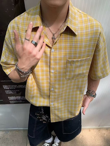 Američka retro karirana muška košulja kratkih rukava, ljetni casual stil, Ice Silk tkanina, vrhunska marka