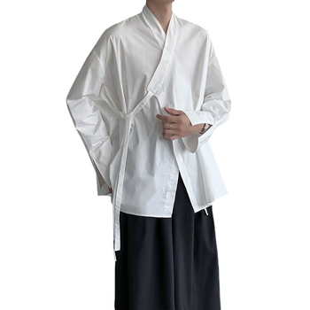 Muška košulja s dugim rukavima u zen kineskom stilu, Hanfu/Daoist inspiracija, stojeći ovratnik, kardigan-stil vanjske odjeće
