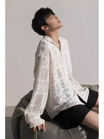Muška košulja s jesenskim vintage floralnim prorezom, dugi rukavi, udoban široki kroj, lagan materijal, japanski stil