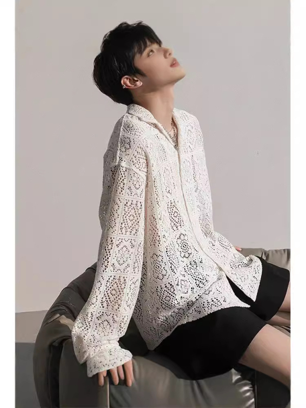 Muška košulja s jesenskim vintage floralnim prorezom, dugi rukavi, udoban široki kroj, lagan materijal, japanski stil
