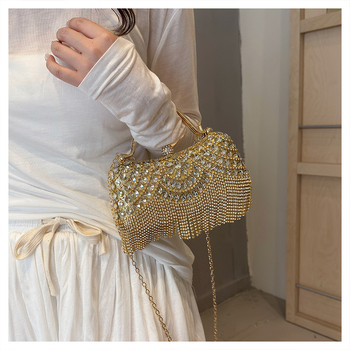 Večernja torbica s dijamantima i resicom, s remenom za ramena ili crossbody za svečane prilike