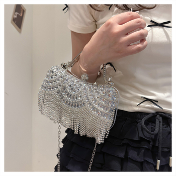 Večernja torbica s dijamantima i resicom, s remenom za ramena ili crossbody za svečane prilike