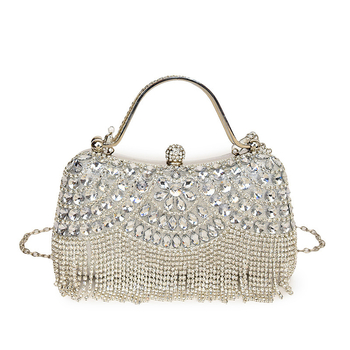 Večernja torbica s dijamantima i resicom, s remenom za ramena ili crossbody za svečane prilike