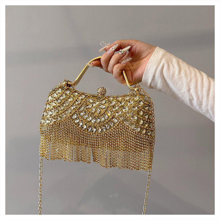 Večernja torbica s dijamantima i resicom, s remenom za ramena ili crossbody za svečane prilike