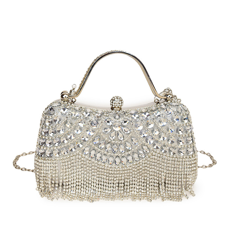 Večernja torbica s dijamantima i resicom, s remenom za ramena ili crossbody za svečane prilike