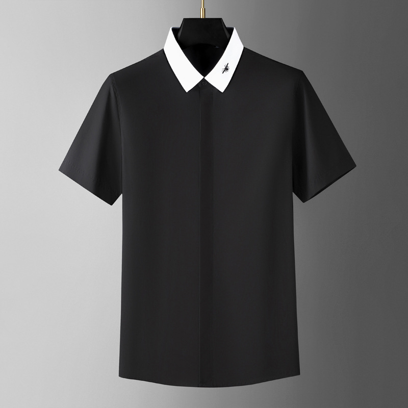 Ljetna muška košulja kratkih rukava, slim fit, s pčelinjim motivom izvezenim, poslovno-šik stil, svestrana