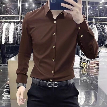 Muška poslovna košulja s dugim rukavima, bez glađenja, slim fit, elastična, bez šavova, novi model