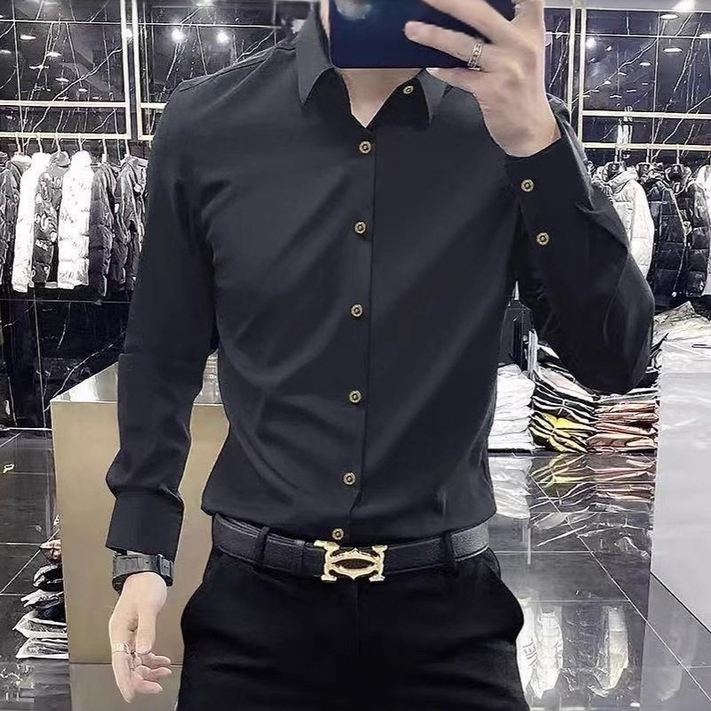 Muška poslovna košulja s dugim rukavima, bez glađenja, slim fit, elastična, bez šavova, novi model