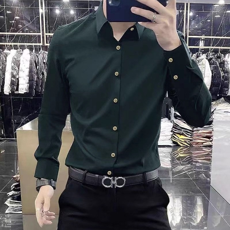 Muška poslovna košulja s dugim rukavima, bez glađenja, slim fit, elastična, bez šavova, novi model