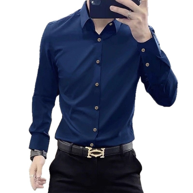 Muška poslovna košulja s dugim rukavima, bez glađenja, slim fit, elastična, bez šavova, novi model