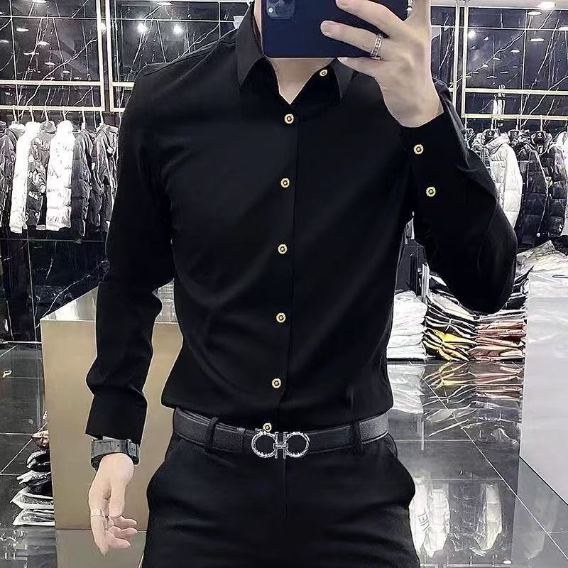 Muška poslovna košulja s dugim rukavima, bez glađenja, slim fit, elastična, bez šavova, novi model