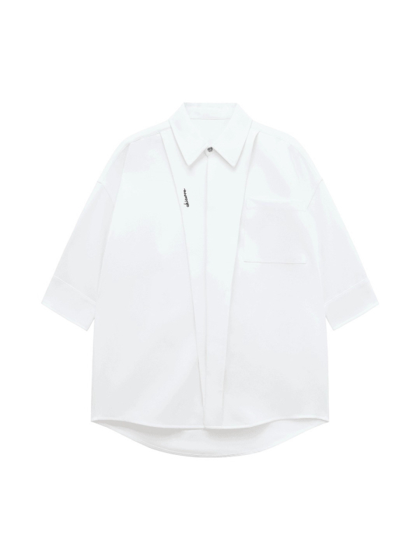 Férfi slim-fit nyári ing, fehér, rövid ujjú, casual elegáns stílus, koreai dizájn