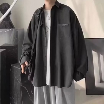 Muška košulja s dugim rukavima za proljeće i jesen, jednostavan umjetnički dizajn, hongkonški stil, opuštena casual silueta, ulična hip-hop moda