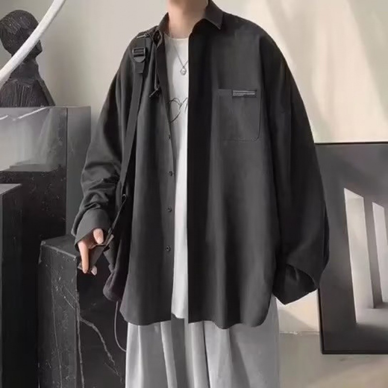 Muška košulja s dugim rukavima za proljeće i jesen, jednostavan umjetnički dizajn, hongkonški stil, opuštena casual silueta, ulična hip-hop moda