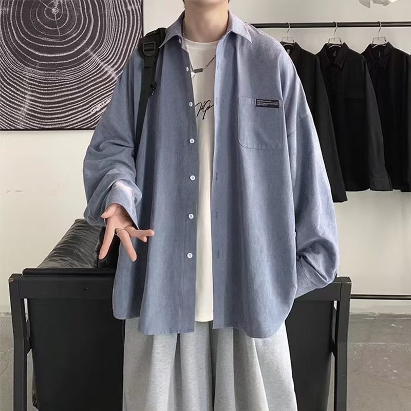 Muška košulja s dugim rukavima za proljeće i jesen, jednostavan umjetnički dizajn, hongkonški stil, opuštena casual silueta, ulična hip-hop moda