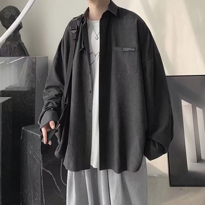 Muška košulja s dugim rukavima za proljeće i jesen, jednostavan umjetnički dizajn, hongkonški stil, opuštena casual silueta, ulična hip-hop moda