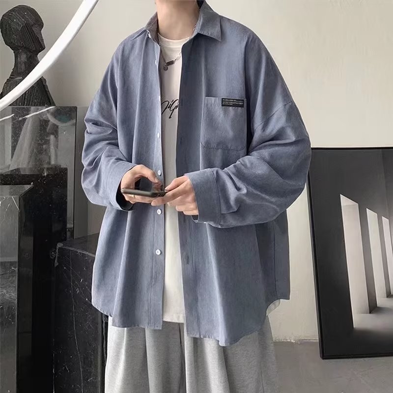Muška košulja s dugim rukavima za proljeće i jesen, jednostavan umjetnički dizajn, hongkonški stil, opuštena casual silueta, ulična hip-hop moda