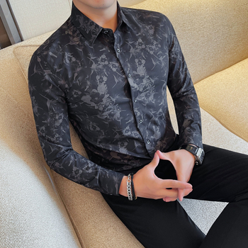 Férfi hosszú ujjú ing, Slim fit, kiváló nyomtatás, tavasz–ősz divat, modell 3207