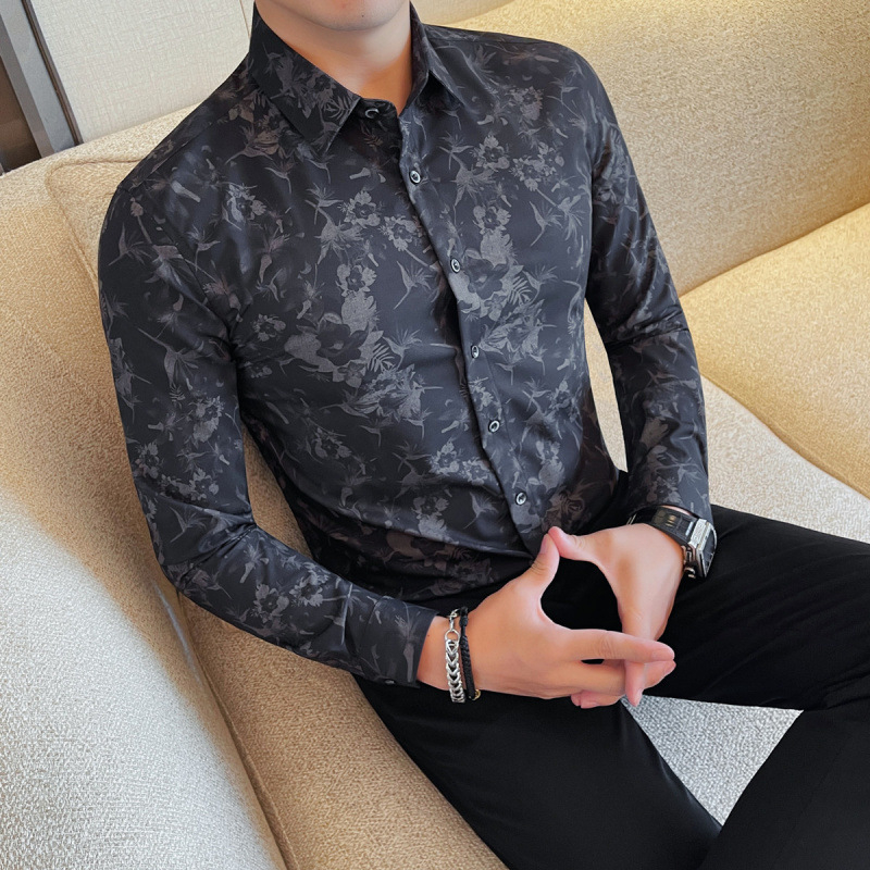 Férfi hosszú ujjú ing, Slim fit, kiváló nyomtatás, tavasz–ősz divat, modell 3207