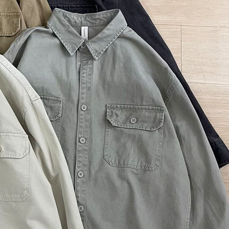 Muška košulja s dugim rukavima u hongkonškom retro stilu, teško oprana tkanina, radno/casual odjeća, svestran komad, trend 2025