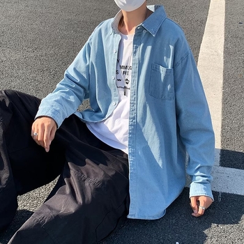 Muška džins košulja u korejskom stilu, slim-fit, duge rukave, japanski minimalistički dizajn za početak jeseni