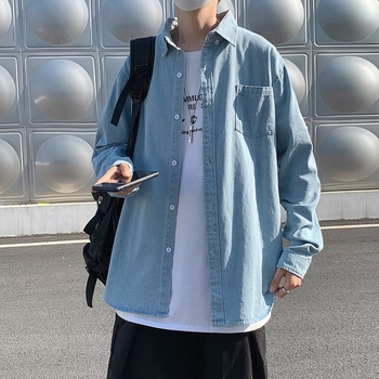 Muška džins košulja u korejskom stilu, slim-fit, duge rukave, japanski minimalistički dizajn za početak jeseni
