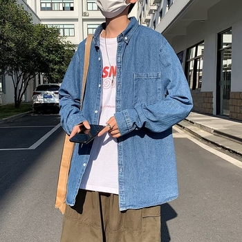 Muška džins košulja u korejskom stilu, slim-fit, duge rukave, japanski minimalistički dizajn za početak jeseni