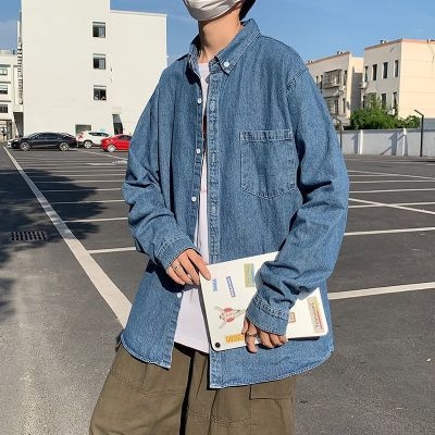 Muška džins košulja u korejskom stilu, slim-fit, duge rukave, japanski minimalistički dizajn za početak jeseni