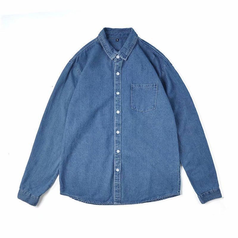 Muška džins košulja u korejskom stilu, slim-fit, duge rukave, japanski minimalistički dizajn za početak jeseni