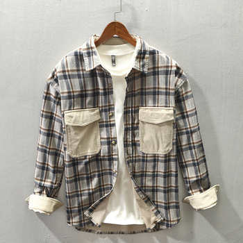 Z163 Őszi-téli férfi casual kockás patchwork hosszú ujjú ingdzseki