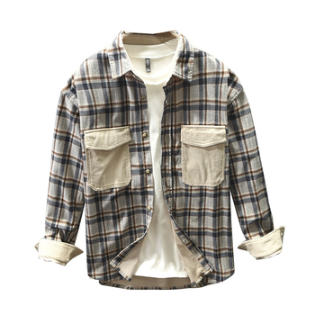 Z163 Őszi-téli férfi casual kockás patchwork hosszú ujjú ingdzseki