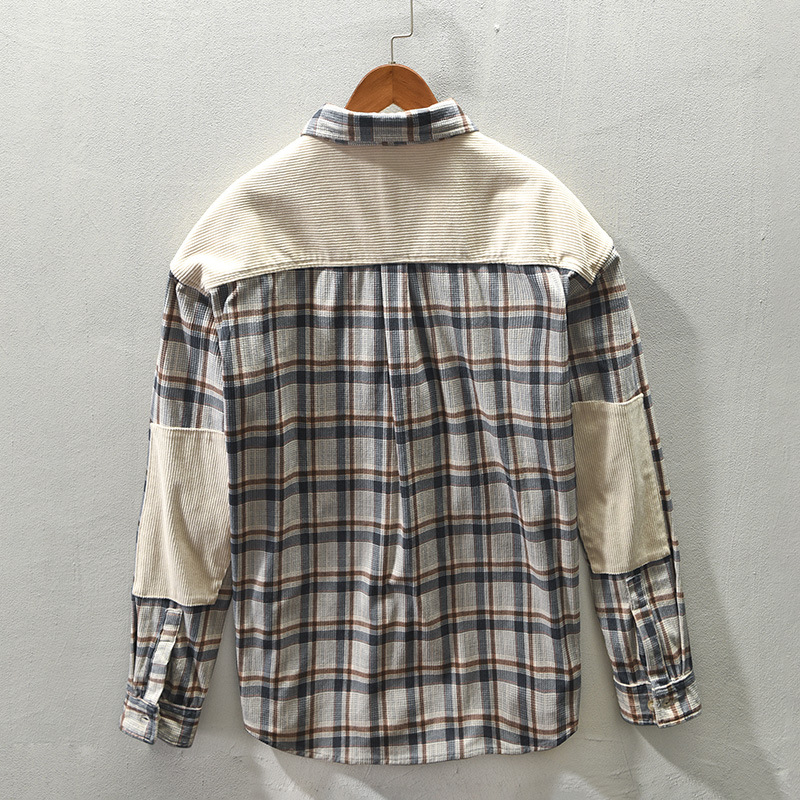 Z163 Őszi-téli férfi casual kockás patchwork hosszú ujjú ingdzseki