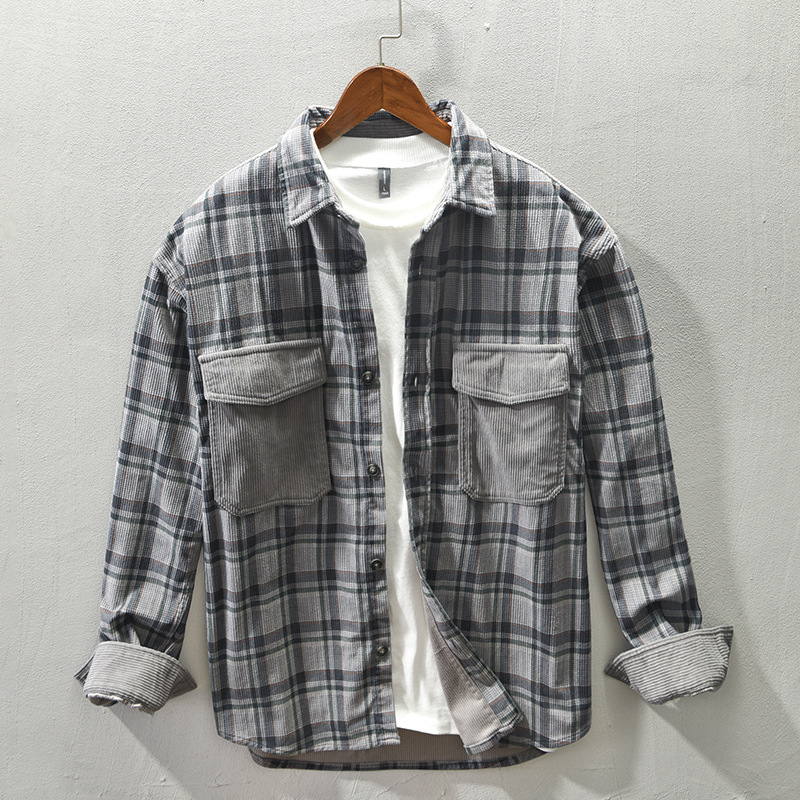 Z163 Őszi-téli férfi casual kockás patchwork hosszú ujjú ingdzseki