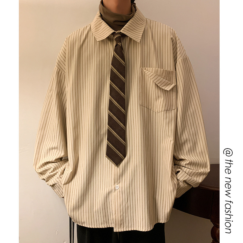 Muška prugasta košula s dugim rukavima, plus veličina, proljeće, opušteni kroj, casual BF stil, model C818-P50