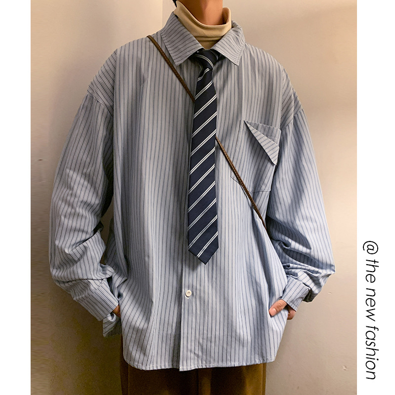 Muška prugasta košula s dugim rukavima, plus veličina, proljeće, opušteni kroj, casual BF stil, model C818-P50