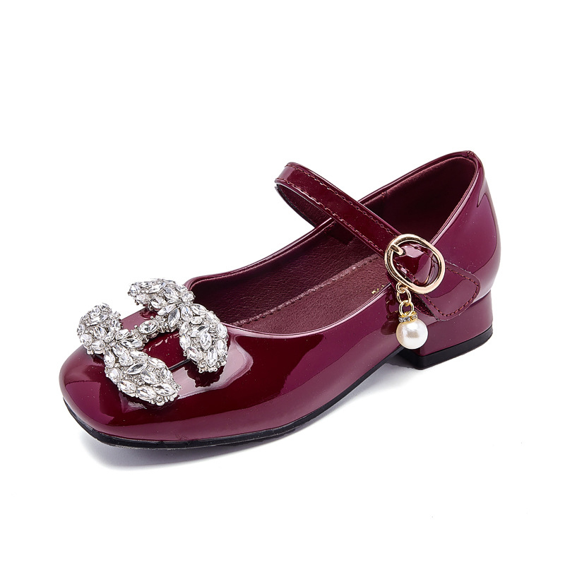 Cipele za princezu za djevojčice s kristalima, PU koža, mekani potplat, cipele za haljinu, model 2026 proljeće-jesen