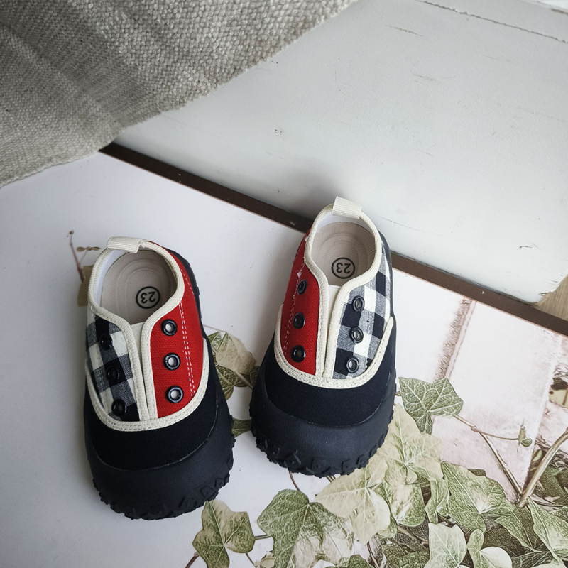 2025 Dječje tenisice s kontrastnim blokovima boja, kariranim uzorkom, slip-on, mekana potplata, platnene tenisice, unisex