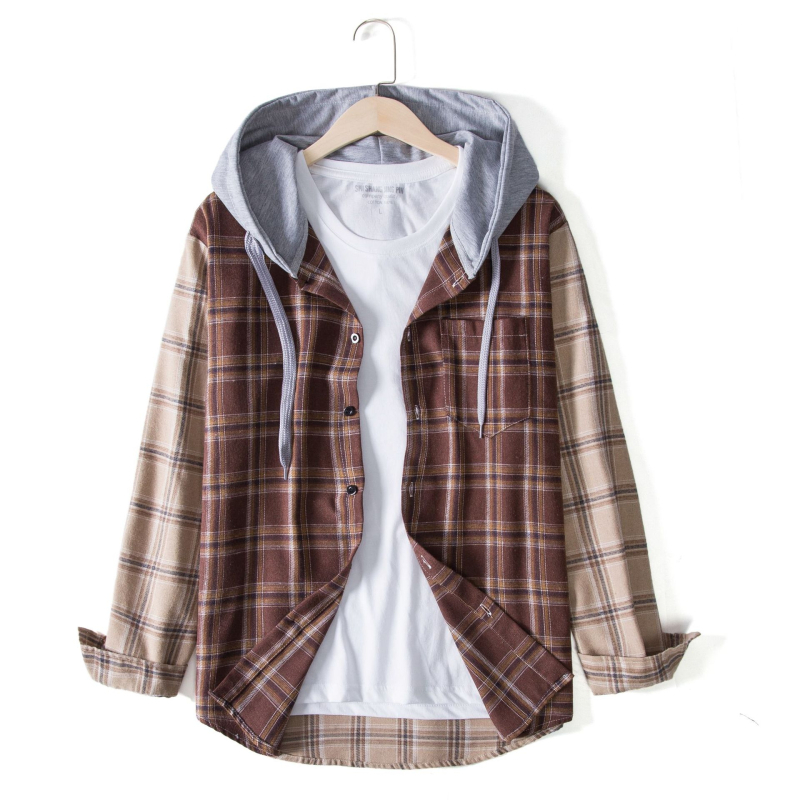 Muška košulja s dugim rukavima, slim fit, karirano patchwork, velika veličina, jesensko-zimska moda