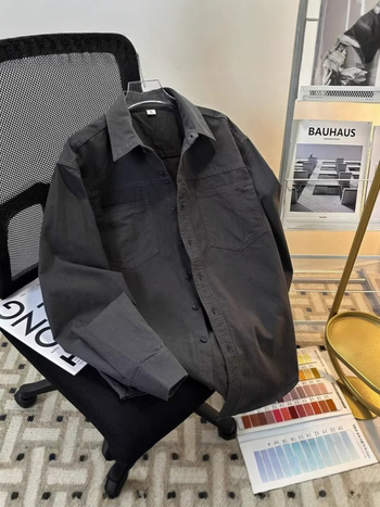 Muška košulja s dugim rukavima, bez glačanja, otporna na nabiranje, široki kroj, jednobojna, rever, casual