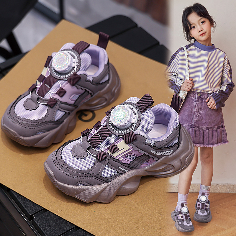 Dječje tenisice u stilu dad shoes s rotirajućom kopčom, mrežasti gornji dio, prozračne, blok boja, za proljeće i jesen