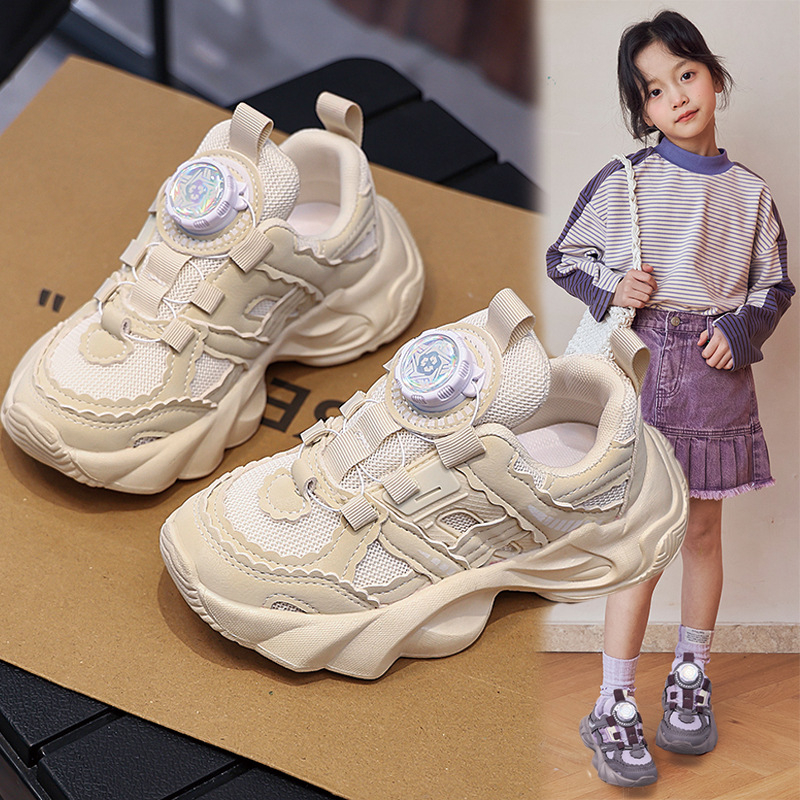 Dječje tenisice u stilu dad shoes s rotirajućom kopčom, mrežasti gornji dio, prozračne, blok boja, za proljeće i jesen