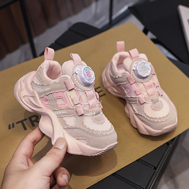 Dječje tenisice u stilu dad shoes s rotirajućom kopčom, mrežasti gornji dio, prozračne, blok boja, za proljeće i jesen